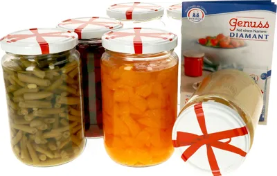Produktbild von 6x Einmachgläser 720 ml I Deckel Schleifen-Dekor I Twist-Off TO 82 + Rezeptheft
