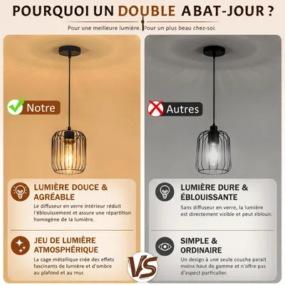 Image de Lampe suspendue ZMH à 1 ampoule, lampe de table à manger E27, suspension de salon en verre, abat-jour intérieur, lampe de salle à manger suspendue pour salle à manger et cuisine, noir, Image générée par une IA