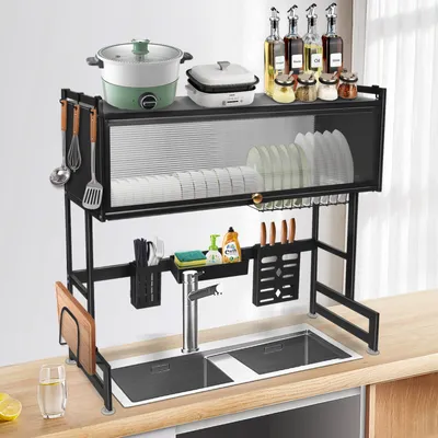 Image de Égouttoir à vaisselle avec crochet Étagère de cuisine Égouttoir noir