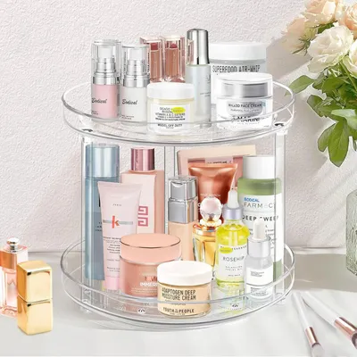 Produktbild von 360° Drehbarer Kosmetik-Organizer mit Fächern, Schminktisch-Organizer, Badezimmer Aufbewahrung, Parfümständer, Make-up Karussell, großer Kapazität