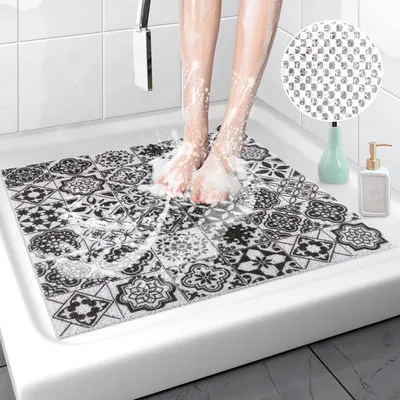 Image de Tapis de douche Lurowo, antidérapant, tapis de bain en loofah, avec drainage, en PVC