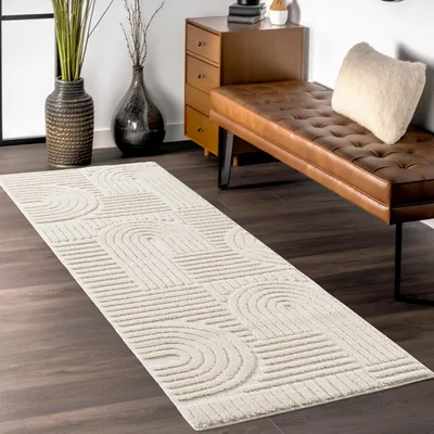 Obrázek produktu pro Carpetsale24 Vysoký Chlup Koberec do Obývacího Pokoje, Skandinávský Boho Styl, 3D Optika, M?kký a Hebký Shaggy, Velikost: 80x250 cm