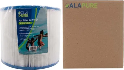 A spa filter cartridge next to a brown box.