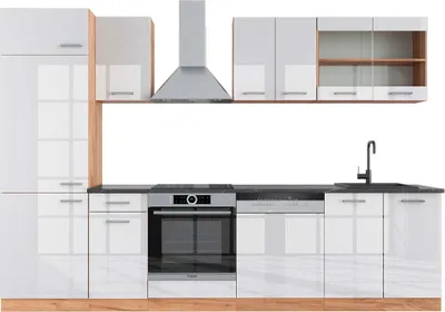 Produktbild von Küchenzeile Vicco R-Line Weiß Hochglanz/Goldkraft Eiche 300 cm , AP Anthrazit, Model 43058