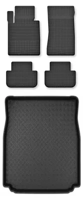 Image de Tapis en caoutchouc + bac de coffre pour BMW Seria 7 E38 1994-2001 (berline) – 5 pièces, noirs, semi-universel, adapté