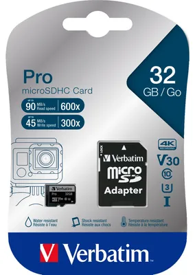 Image de Verbatim microSDHC Pro 32GB Class 10 UHS-I avec adaptateur