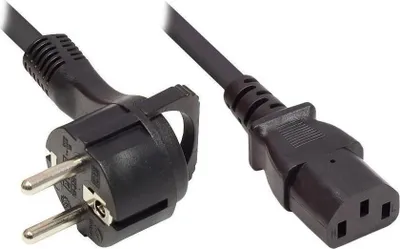 Image de Câble d'alimentation fiche plate avec contact de protection type E+F (coudée) vers C13 (droite), noir, 1,00 mm², 2,5 m, Good Connections®
