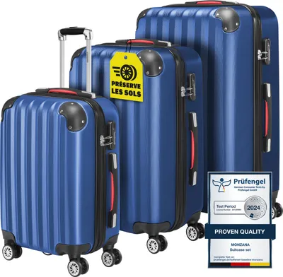 Image de MONZANA® Lot de 3 valises rigides Bleu M/L/XL 4 roues 360° Poignée télescopique Cadenas à combinaison valise à roulettes