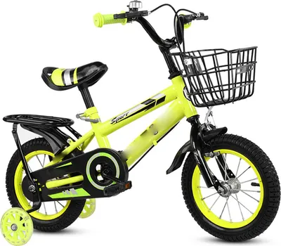 Productafbeelding van 16-inch kinderfiets voor jongens en meisjes vanaf 3 jaar, verstelbaar, met stabilisatorwielen, geel