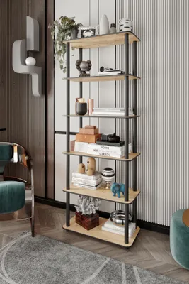 Obrázok produktu pre Skye Decor, kvalitná knižnica zo 100 % MDF, dub, 60 x 173 x 30 cm | Masívne nohy | Štýlový industriálny dizajn v jednoduchej hnedej farbe pre váš domov.