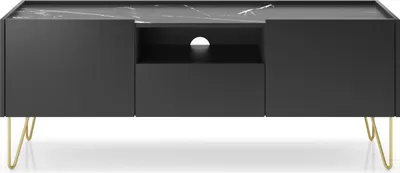 Image de Minio, armoire TV, "Haga" 144 cm, noir graphite / marbre noir couleur