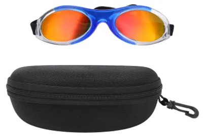 Immagine prodotto di Occhiali da sole per cani, occhiali con protezione UV, protezione per gli occhi con cinturino regolabile per cani di piccola taglia, blu, rosso