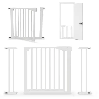 Produktbild von Treppenschutzgitter Tulano Guardian 3.5 Kindergitter Gitter Haustier | 75-110cm | ohne Bohren | Schwenkbares Türschutzgitter | Metall | Weiß