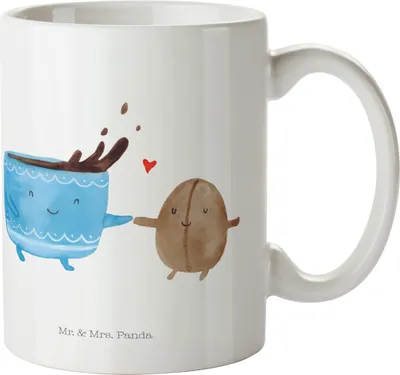 Produktbild von Mr. & Mrs. Panda Plastikbecher Kaffee Bohne - Weiß - Geschenk, Haferl, Genuss, Henkelbecher, Lustige Sprüche, Trinklernbecher, Camping Tasse, Kaffeebohne, Zufriedenheit
