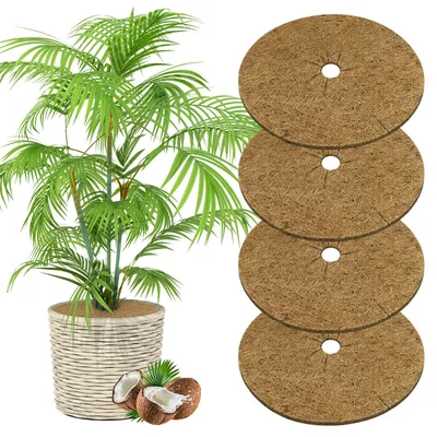 Image de Disques en fibre de coco de 40 cm, lot de 4. Tapis rond en fibre de coco. Tapis en fibre de coco pour la protection hivernale. Protection pour les cocotiers. Disque en fibre de coco de 40 cm. Tapis en fibre de coco pour la protection des plantes, contre le froid, le gel et l'humidité.