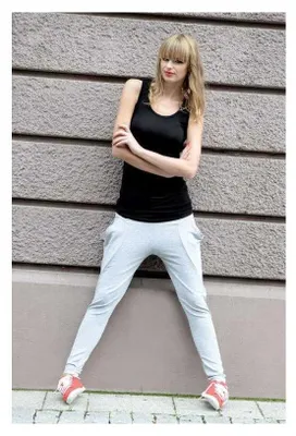 Produktbild von Damen Hose mit Taschen Pluderhose Sport & Freizeit Hose, S/M; Grau Meliert