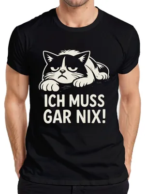 Productafbeelding van Ik hoef niets te doen! Katten, kattenliefhebbers, sarcastisch, humoristisch, heren T-shirt, zwart, maat L