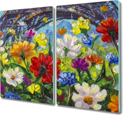 Produktbild von Coloray Hackbrett Küchenbrett Kochplattenabdeckung Schneidebrett Herdabdeckplatte 2x30x52 cm - Malerei Blumen Natur