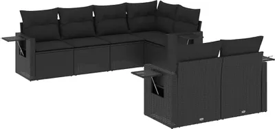 Produktbild von vidaXL 7-tlg. Garten-Sofagarnitur mit Kissen Schwarz Poly Rattan