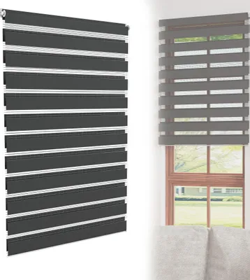Image de LARS360 Zebra Rollo Noir 60x220 cm - Klemmfix double store sans percer, opaque & translucide, protection visuelle avec chaînette pour fenêtres & portes