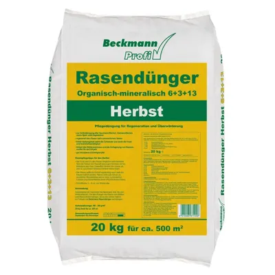Produktbild von 1 x 20kg Beckmann Profi Rasendünger Herbst, Herbstrasendünger, Krümel Rasen Dünger für 500m²