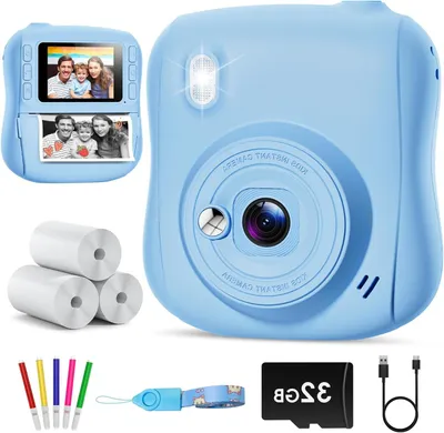 Produktbild von Kinderkamera – Sofortdruckkamera – Kreatives Spielen – Inklusive 32 GB Speicherkarte – 2-Zoll-Display – Blau