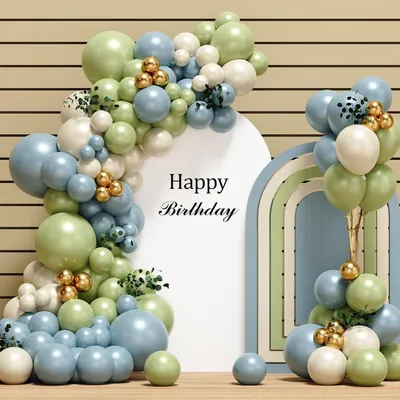 Image de Kit de guirlande de ballons, 116 pièces, vert sauge, bleu, or et blanc, pour la décoration de fêtes