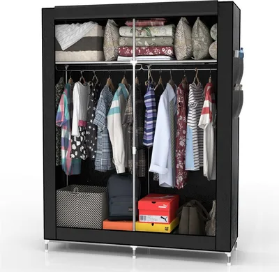 Zdjęcie produktu dla Intirilife składana szafa 108x170x45 cm w RABEN SCHWARZ - z zamkiem błyskawicznym Szafa ubraniowa z drążkiem na ubrania, przegródkami i kieszenią boczną - szafa kempingowa z tkaniny