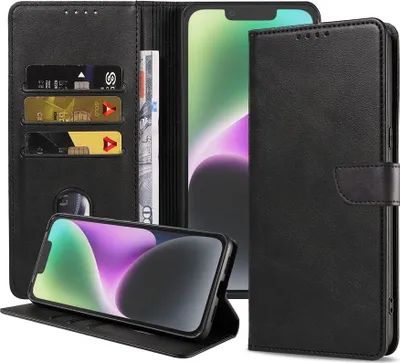 Obrázok produktu pre Vhodné pre iPhone 14 Plus Puzdro na telefón z umelej kože s magnetickým perom a držiakom kariet Puzdro typu kniha s chlopňou - čierne - Smartphonica