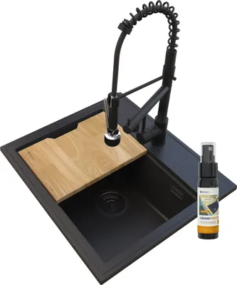 Zdjęcie produktu dla Zlewozmywak granitowy Foxal czarny + bateria Spiral Duo czarny