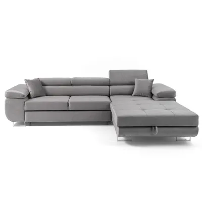 Produktbild von MUFFO Ecksofa ALONZO L Rechts mit Schlaffunktion 125x195 Velours Grau