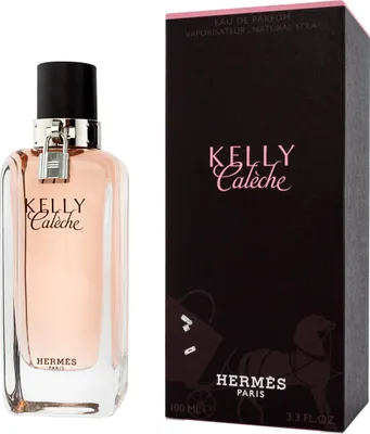 A perfume bottle and its packaging are displayed against a white background.