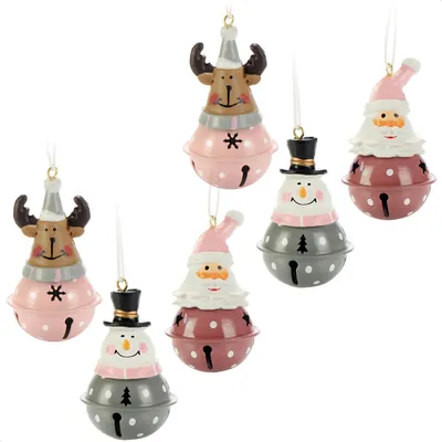 Productafbeelding van com-four® 6-delige metalen kerstdecoratieset, 7 x 4 cm - Kerstman, sneeuwpop en rendier figuren om op te hangen - kerstdecoratie - kerstversiering