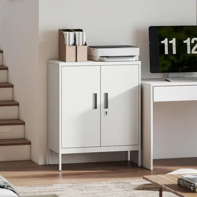 Image de Armoire en acier verrouillable à 2 portes, armoire à dossiers, armoire de bureau en acier massif thermolaqué, blanc | 80 x 40 x 100 cm | jusqu'à 120 kg | 25 niveaux de réglage