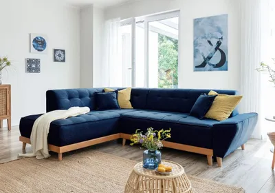Image de MIUFORM Dazzling Daisy - Canapé d'angle avec fonction lit et coffre de lit L-FORME GAUCHE - 253x190cm - Bleu marine - Canapé-lit Canapé