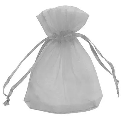 50 Organza-Beutel ca. 90 x 120 mm Geschenkbeutel mit Bändern grau