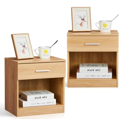 Obrázok produktu pre Nočný stolík, sada 2 kusov, príkonový stolík, dubový Imitácia, biela farba