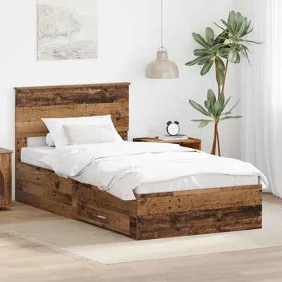 Image de Maison Exclusive - Cadre de lit avec tête de lit en bois ancien 100 x 200 cm Matériau dérivé du bois