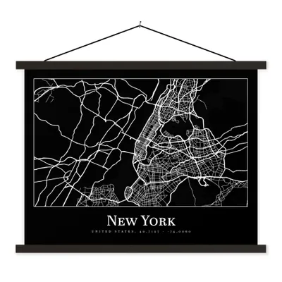 Produktbild von MuchoWow® Textilposter Karte - New York - Stadtplan - Karte 150x113 cm mit holzfarbenen Rahmen - Poster
