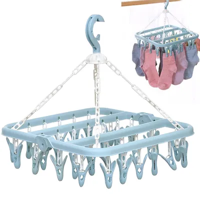 Produktbild von Wäscheständer mit 32 Clips - Faltbarer Kleiderbügel zum Trocknen von Socken und Unterwäsche