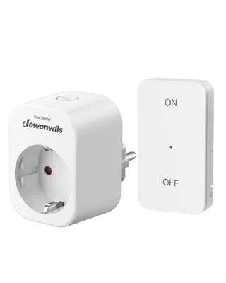 Produktbild von DEWENWILS Funksteckdose mit magnetischer Fernbedienung, 16A 3680W, Weiß  30 m Reichweite, vorprogrammiert, ohne WLAN und App, kabelloses