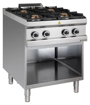 Produktbild von GastroHero Gasherd 4 Brenner 28 kW Serie 700 Edelstahl Standgerät offen Unterbau  Italy Profi Gasherd