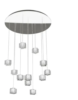 Image de Suspension contemporaine Rubik Metal Chrome Crystal Diffuser 12 Lights G9