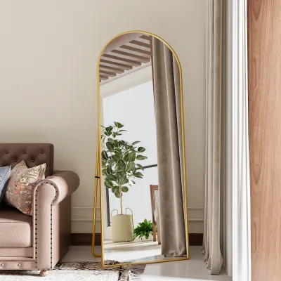 Produktbild von ProximaX Gewölbter Top-Ganzkörperspiegel mit Runden Ecken, 165 x60 cm Ganzkörperspiegel Groß Frei Stehend-Hängend-Lehnend, Boden-Standspiegel als Ankleidespiegel für Wohnzimmer, Gold