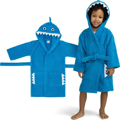 Produktbild von Celodoro Kinder Bademantel mit Kapuze & Motiv für Mädchen & Jungen - Shark 122-128