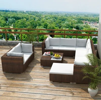 Produktbild von The Living Store 10-tlg. Garten-Lounge-Set mit Auflagen Poly Rattan Braun