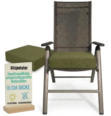 Zdjęcie produktu dla Pillows24 - Ergonomiczna poduszka do siedzenia na zewnątrz - 2x [ 40x40x10 cm ] w kolorze zielonym - Nadające się do prania siedzisko z zamkiem błyskawicznym na krzesło do mebli ogrodowych