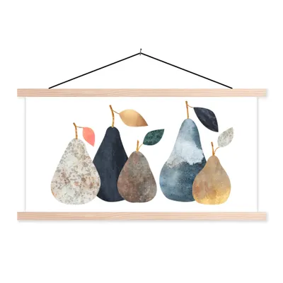 Produktbild von MuchoWow® Textilposter Birne - Pastell - Obst - Design 60x30 cm mit holzfarbenen Rahmen - Dekoration