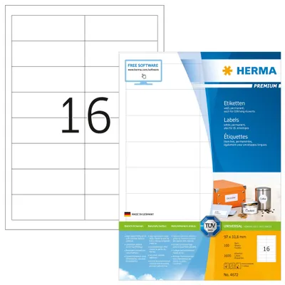 Produktbild von Etiketten Premium A4, weiß 97x33,8 mm Papier matt 1600 St.
