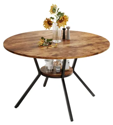 Produktbild von REMZETTA Esstisch rund Ø 120 cm, Holzoptik, Küchentisch mit Ablage und schwarzem Metallgestell, für 4 bis 6 Personen, Industrial Design für Küche und Esszimmer